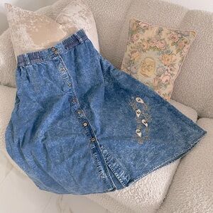 Vintage Acid Wash Denim Jean Embroidered Blue Skirt Carolina Bay Plus 1X